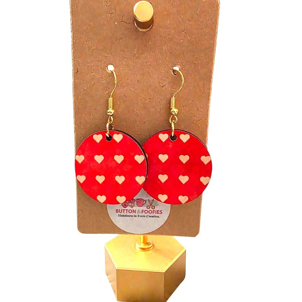 5/$25 Earring Sale - Red Earring with Gold Hearts, Lightweight & Comfortable